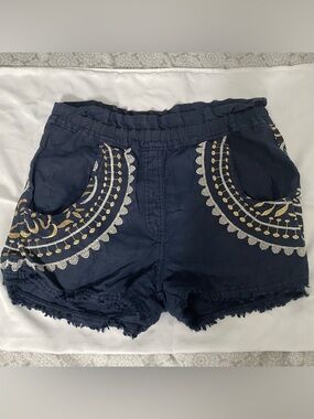 Navy Embroidered Women's Jean-Style Shorts